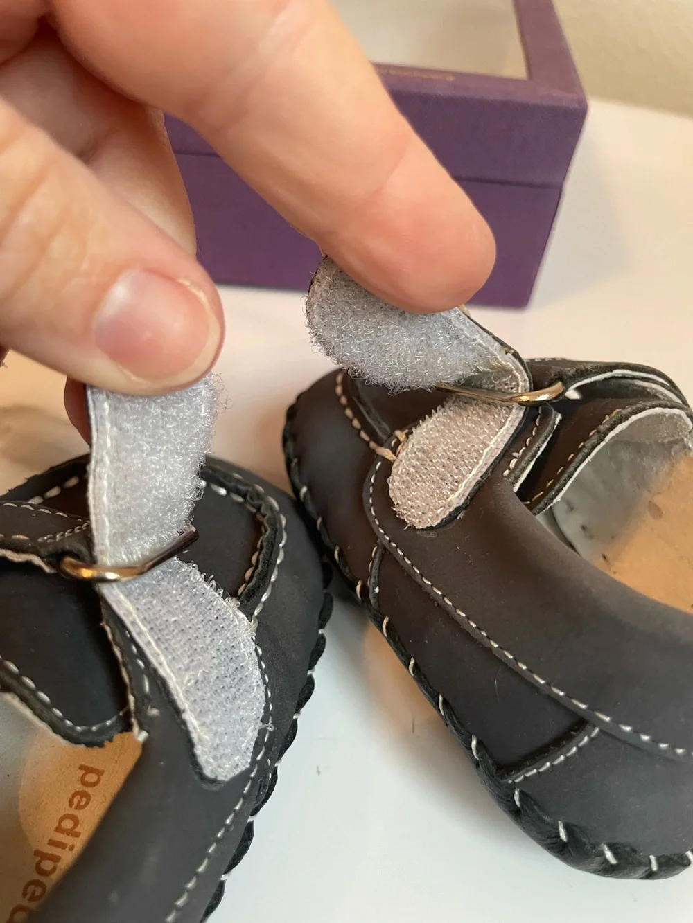 Pediped Gray Leather Handcrafted Soft-sole shoes 0-6 months
